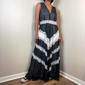 NWT Venus Tiered Black and White Lace Maxi Dress